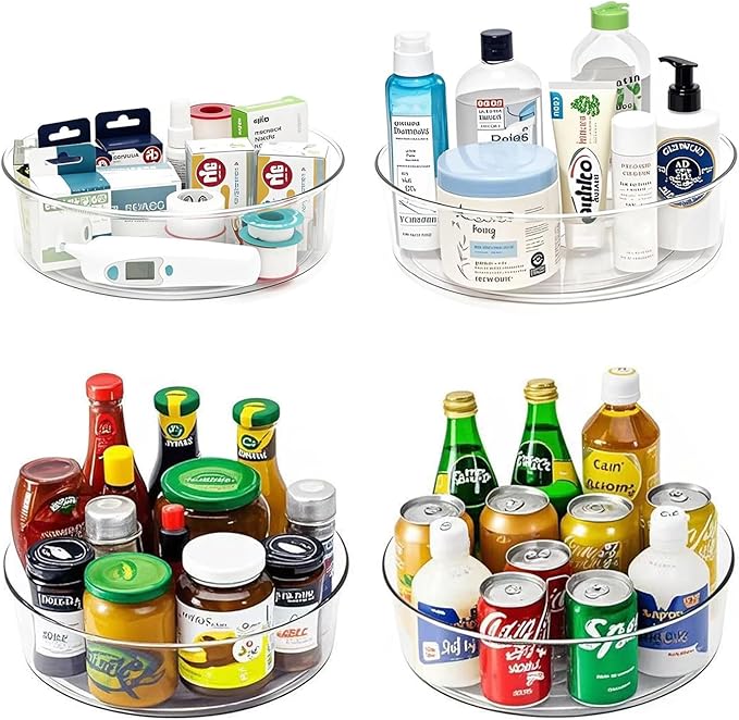 4 Pack Lazy Susan 11.5" Inch Turntable Organizer Organization Storage Container Bins Spice Rack Cabinet Rotating Condiment for Pantry Countertop Kitchen Vanity Bathroom Jewelry Holder Clear | Pantry Organizers and Storage Container Bins Spice Rack Cabi... by YCLADEC