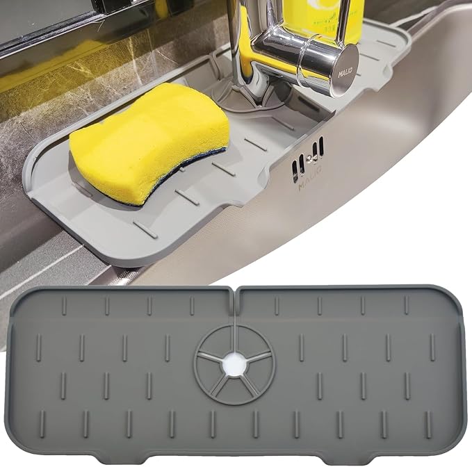 Kitchen Sink Splash Guard Silicone Faucet Mat for Kitchen Sink Grey | Sink drain pad behind faucet, Sink rubber mat around faucet guard & draining mat, bathroom sink protector Water Catcher Mat by Gosmol