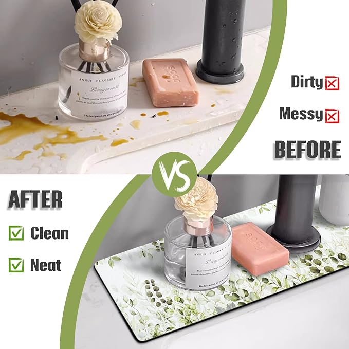 Sink Faucet Absorbing Mat, 2 Pack Drying Mat Around Faucet Sink Splash Guard Behind Faucet Sinkmat For Kitchen Bathroom Island Rv 24 * 5.5 Inch (60 * 14 cm) - Image 3