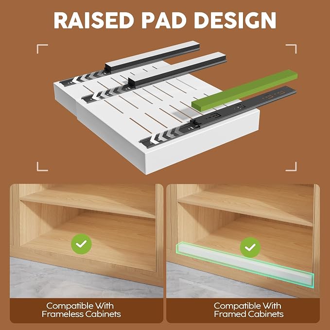 Seinloes 6 Pack Expandable Pull Out Cabinet Organizer 21"Deep With Raising Pad for Framed Cabinets,Slide Out Drawers With 4pcs Divider Racks,No Drill Roll Out Shelf,Adjustable Width 12.05"-20.4"White - Image 2