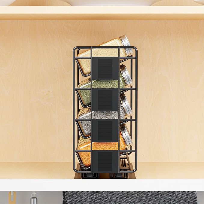 SpaceAid Pull Out Spice Rack Organizer with 20 Jars, Heavy Duty Slide Out Seasoning Organizer for Kitchen Cabinets, with 801 Labels and Chalk Marker, Right Facing (Pack of 2) - Image 5
