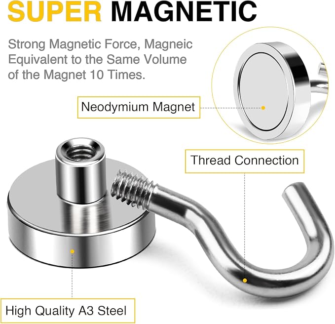DIYMAG Magnetic Hooks 20pcs 50lbs Cruise Essentials 2026 Magnet Hook | Neodymium Heavy Duty Strong Magnets Hanging Ship Cabins Refrigerator Fridge Classroom Beach Vacation Kitchen Grills Home Tool - Image 3