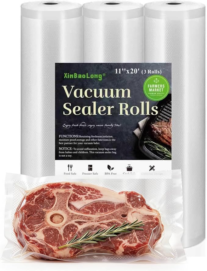 Vacuum Sealer Bags 3 Rolls 11"x20' Freezer Bags | Commercial Grade, BPA Free, Customized Size, Sous Vide Cooking, Puncture Prevention, Kitchen Essentials, Kitchen Gadgets by xinbaolong