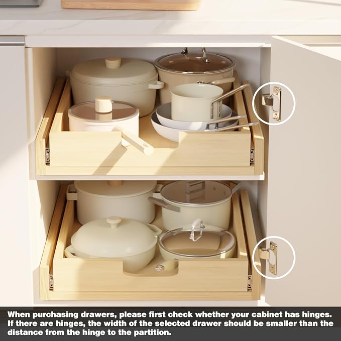 Pull Out Cabinet Organizer, 20''W×21''D Sliding Drawers for Cabinets, 1 Tier Soft Close Slide Out Wooden Pull out Drawers, Base Cabinet Organization for Kitchen, Pantry, Bathroom - Image 5
