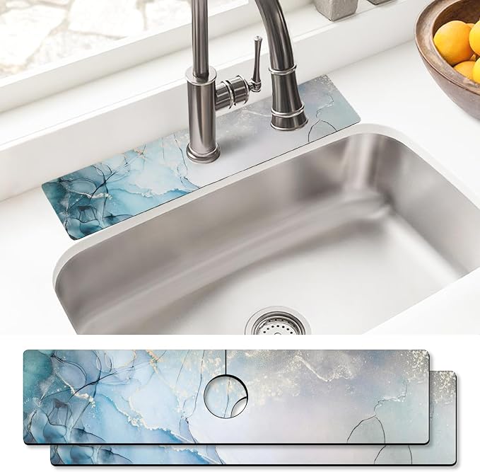 Sink Faucet Absorbing Mat, 2 Pack Drying Mat Around Faucet Sink Splash Guard Behind Faucet Sinkmat For Kitchen Bathroom Island Rv 24 * 5.5 Inch (60 * 14 cm) by BathtubMat