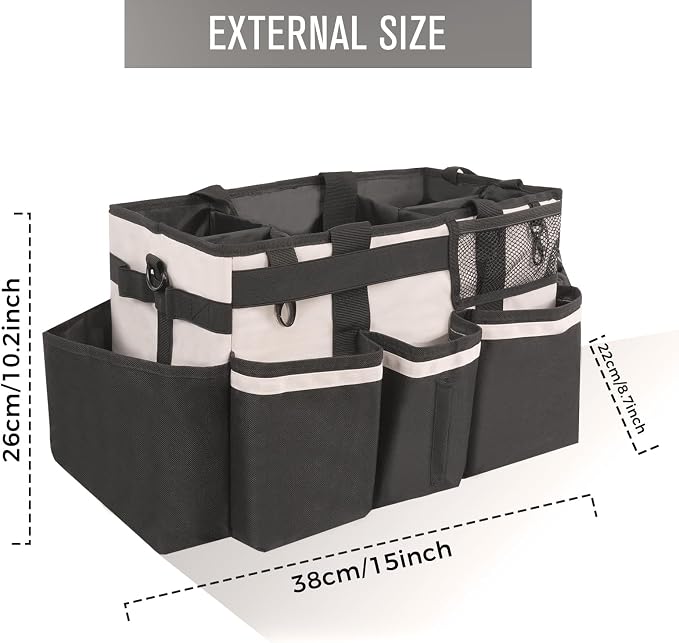 SCAVATA Wearable Cleaning Caddy, Cleaning Caddy Supplies Organizer with Handle & Shoulder Straps for Housekeepers, Under Sink & Car Cleaning Tool Organizers Bag with 4 Foldable Divider (Beige) - Image 5