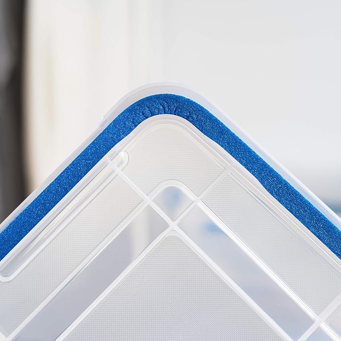 IRIS USA 3-Pack 60 Qt Storage Bins with Gasket Lids, Clear/Blue | WeatherPro seal helps protect bulky items for moving, garage, attic and basement storage - Image 8
