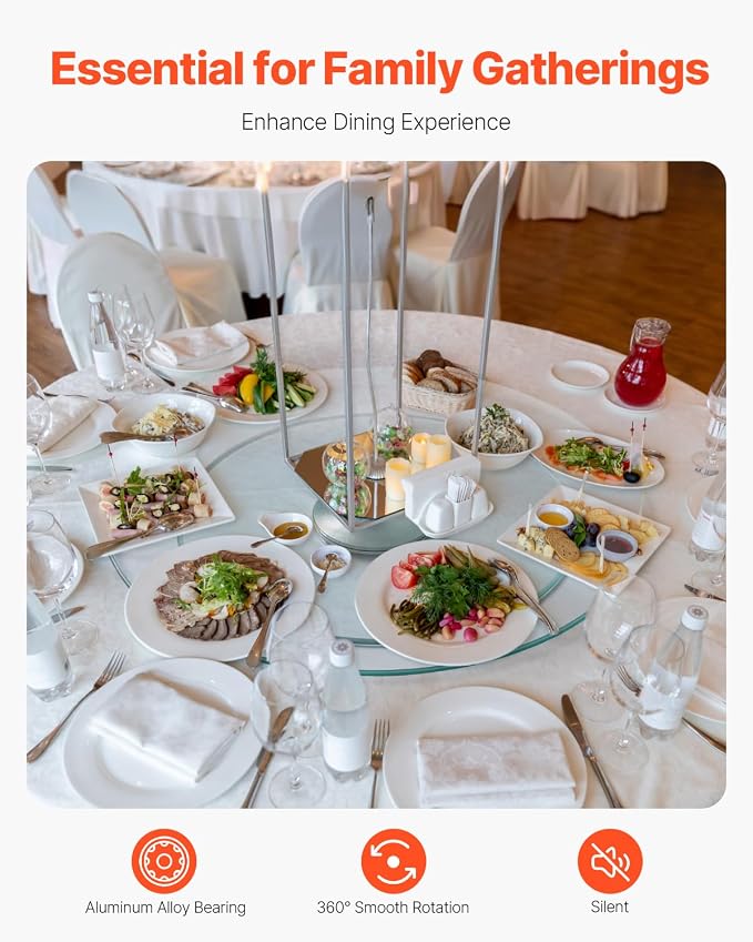 VEVOR 20 in Glass Lazy Susan Turntable, 360° Rotation Round Clear Tabletop Rotating Tray, Tempered Glass Dining Table Centerpiece, Smooth and Silent Spin, for Family Gatherings, Banquets & Weddings - Image 2