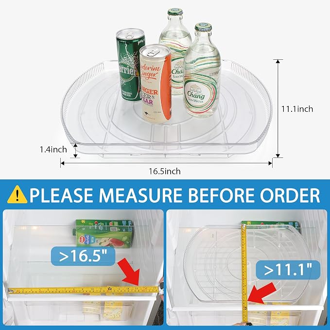 Lazy Susan Turntable for Refrigerator, Square Turntable Organizer for Fridge Cabinet, Pantry, Countertop | 16.5" x 11.1" (Rectangle 2 Pack - Clear) - Image 2