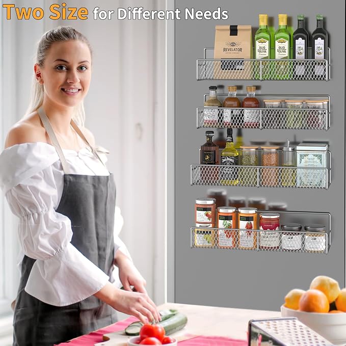 DTUQYX Magnetic Spice Rack for Refrigerator, 4 Pack 100% Metal Strong Magnet Fridge Shelves, Space Saving Spice Organizer, No Drilling Home Kitchen Laundry Room Storage Organization Moveable, Grey - Image 6