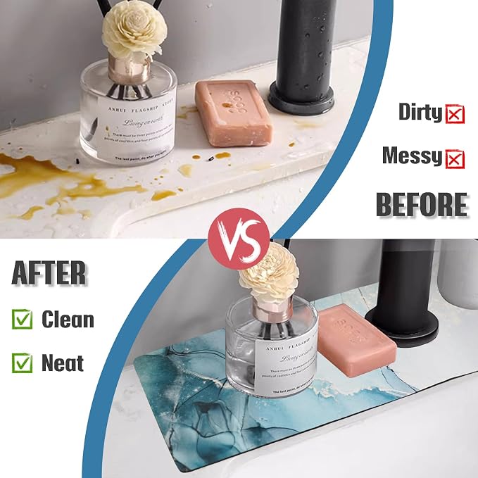 Sink Faucet Absorbing Mat, 2 Pack Drying Mat Around Faucet Sink Splash Guard Behind Faucet Sinkmat For Kitchen Bathroom Island Rv 15 * 5.5 Inch (38 * 14 cm) - Image 5