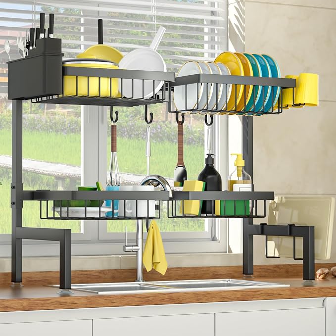SNSLXH 4 Baskets 2-Tier Over The Sink Dish Drying Rack, 26.57"-35" | Large Dish Drying Rack for Kitchen, Extensible and Adjustable, Saving Kitchen Space - Image 7