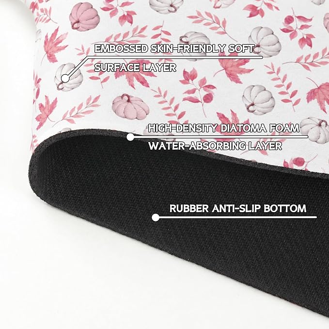 Fall Kitchen Sink Splash Guard Faucet Mat,Pink Maple Leaf Pumpkin Autumn Thanksgiving Faucet Non-Slip Absorbent Mat,Farmhouse Sink Splash Guard Behind Faucet for Kitchen Bathroom, 15"x5.5" - Image 5
