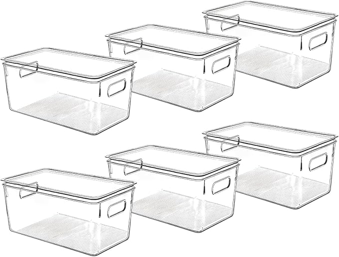Clear Plastic Storage Bins with Lids, Perfect for Kitchen Organization or Pantry Organization and Storage, Stackable Fridge Organizer Bins, Storage Containers for Organizing, Cabinet Organizers by CONTROLKITCHEN