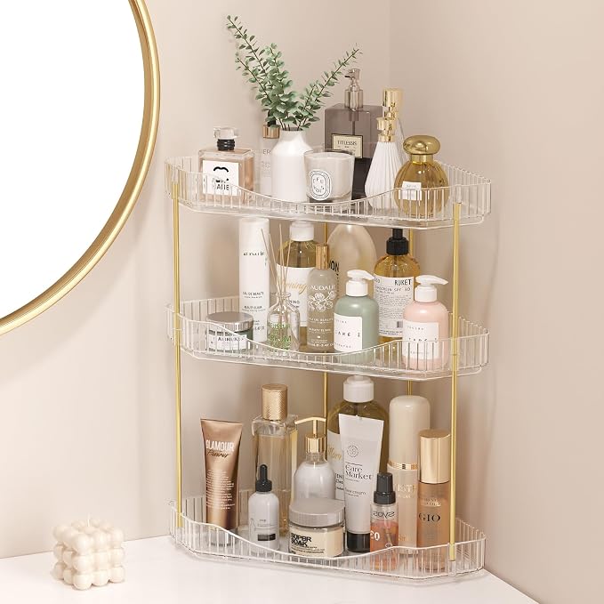 Lifewit 3 Tier Corner Bathroom Counter Organizers and Storage, Clear | Plastic Makeup Skincare Organizers Countertop, Large Sink Cosmetic Perfume Shelf for Bedroom, Dresser, Kitchen, Vanity by Lifewit