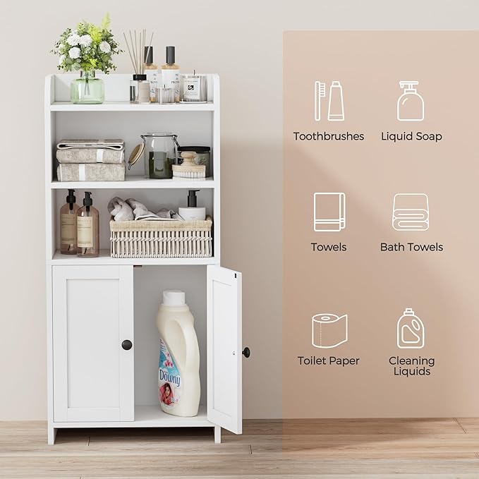 Homhedy Small Bathroom Storage Cabinet, Toilet Paper Storage Cabinet | Bathroom Floor Cabinet with Doors and Shelves, Bathroom Organizers for Small Spaces, 7.9" D x 14.6" W x 31" H, White - Image 4