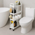 ShellKingdom 4 Tier Bathroom Storage Organizer, Slim Rolling Storage Cart | Storage Shelf for Narrow Space with Handle, Mobile Shelving Unit for Bathroom, Kitchen, Laundry (White) by ShellKingdom