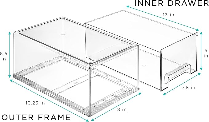 Sorbus Large Clear Storage Drawers (2 Pack) – Stackable Pull-Out Storage Bins with Handles, Slide Out Organizer Drawers for Pantry, Fridge, Kitchen – Stackable Acrylic Storage Bins - Image 3