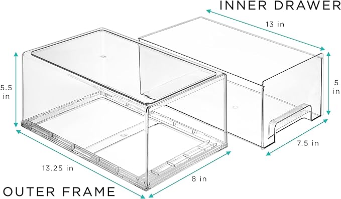 Sorbus Large Clear Stackable Storage Drawers – 4-Pack Plastic Organizer Bins with Handles – Stackable Pull-Out Storage Drawers for Closet, Pantry, Office, Bathroom, Craft, and Toy Organization - Image 3