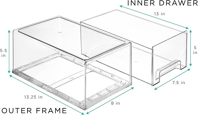 Sorbus Large Clear Stackable Storage Drawers – 6-Pack Plastic Organizer Bins with Handles – Stackable Pull-Out Storage Drawers for Closet, Pantry, Office, Bathroom, Craft, and Toy Organization - Image 3