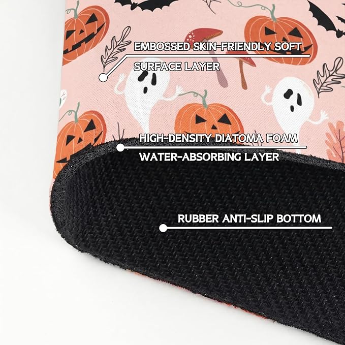 Halloween Kitchen Sink Splash Guard Faucet Mat,Pumpkin Plants Ghost Bat Halloween Faucet Non-Slip Absorbent Mat,Farmhouse Sink Splash Guard Behind Faucet for Kitchen Bathroom,15"x5.5" - Image 5