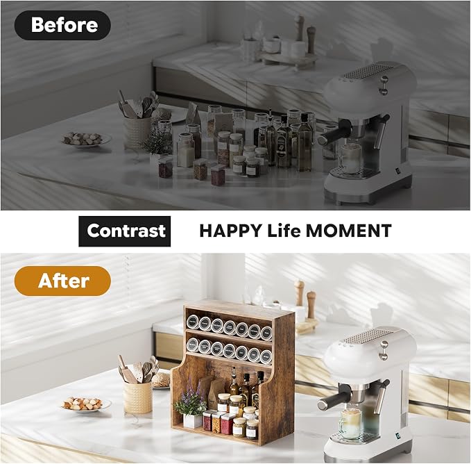 Simple Trending Spice Rack Organizer, 3 Tire Wood Kitchen Counter Spice Rack, Large Counter Seasoning Organizer Storage Shelf for Pantry, Kitchen, 7” W × 14.3” H, Brown - Image 5