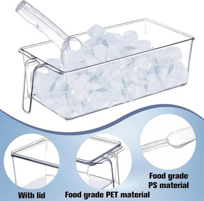 Havawish 2 Sets Ice Storage Bin for Freezer, 12.4 x 5.91 x 3.94 Inches | Plastic Ice Container with Flexible Scoop Lid and Handle for Home Office Fridge Storage - Image 3