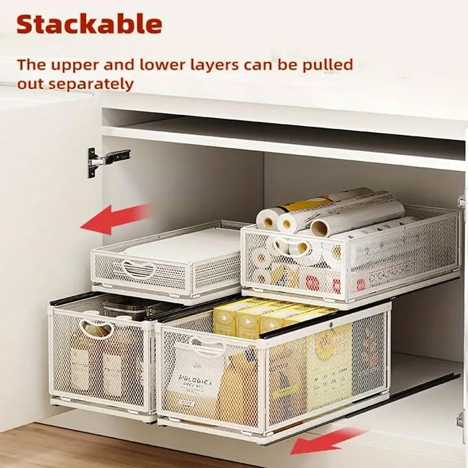 1 Pack Pull out Cabinet Organizer with Sliding Drawer,9.6"W x11.8"D x 8.4"H | Under Sink Organizers and Storage Rack, Adhesive Nano Film Heavy Duty Slide out Pantry Shelves for Kitchen,Sink - Image 3