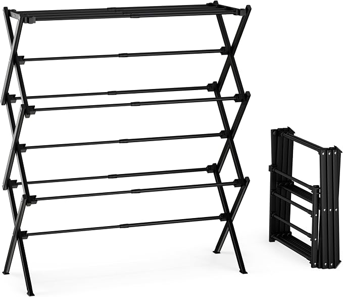Foldable Clothes Drying Rack, Sleek Black for Modern Apartment | Sleek black for modern home, holds 35 lbs, rustproof carbon steel, indoor & outdoor, tool-free - Image 8