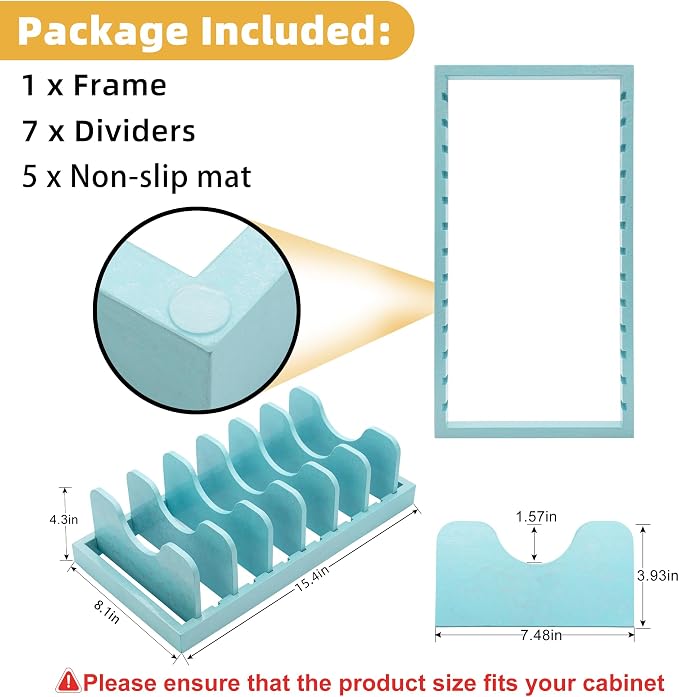 MinBoo Bamboo Pot Lid Organizer Pot Lid Holder, Pot and Pan Organizer Drawer Organizer for Pot Lids, Pans, Dinner Plates, Reusable Containers in Cabinet Storage,Blue - Image 5