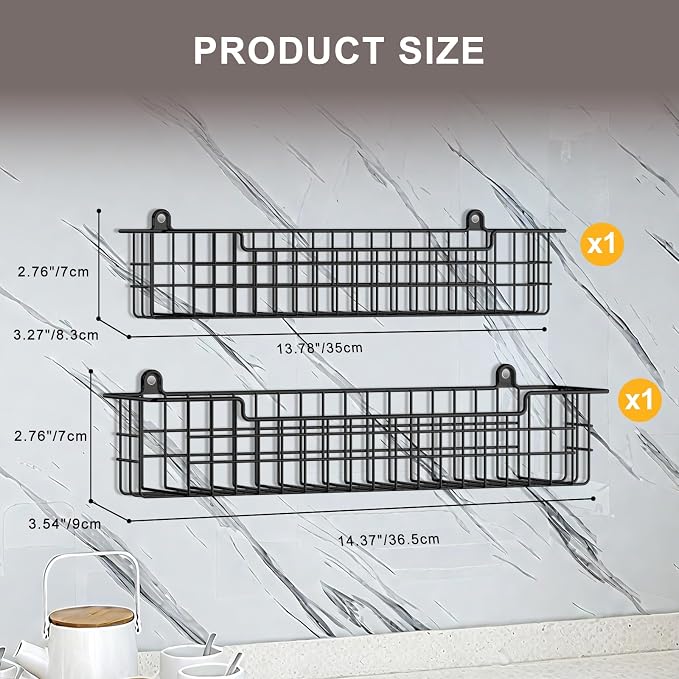 Wall Mounted Spice Rack Organizer, 2 Pack, Black | Metal Spice Shelf, For Cabinet Door & Pantry, Space Saving Seasoning Storage, For Kitchen, Bathroom & RV - Image 2