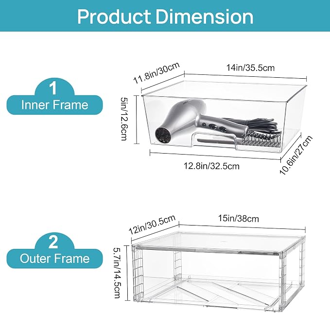 Vtopmart 4 Pack Large Clear Stackable Storage Drawers for Closet, Pantry | Easily Assemble Bathroom Closet Undersink Organizers,Plastic Bins for Cabinet,Kitchen Pantry,Medicine Organization - Image 3