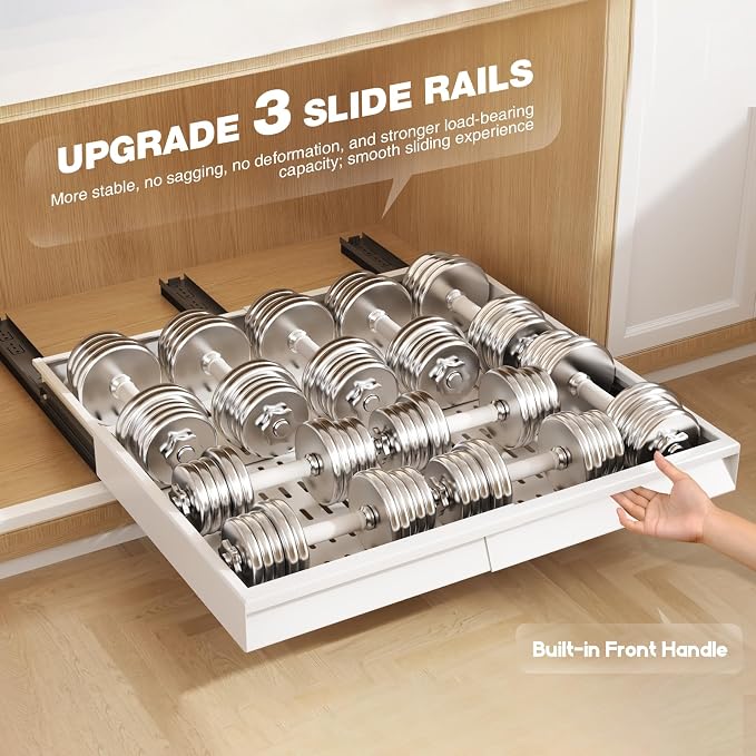 Seinloes Pull Out Cabinet Organizer, 4-Side Expandable to Fit Most Cabinets, 3 Rail Slide Out Drawers with Raising Pad for Framed & Frameless Cabinets, 15"-25" W x 17"-24" D, White, 4 Pack - Image 5