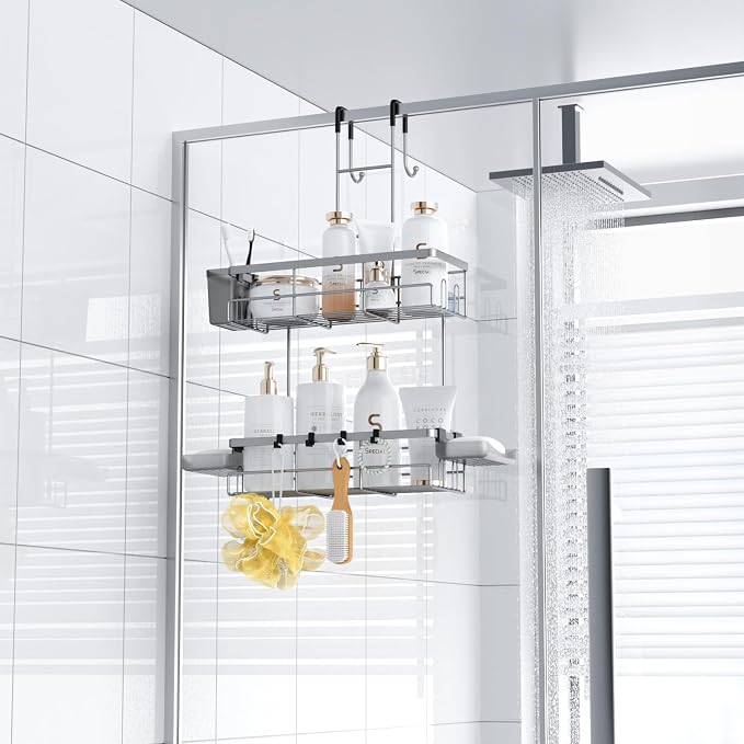 Aitatty Hanging Shower Caddy Over Door: No Drill Rustproof Shower Shelf | Includes Hooks & Soap Holders for Shampoos, Conditioners and Bathroom Essentials, Anti-Slip for Any Shower Room - Image 6