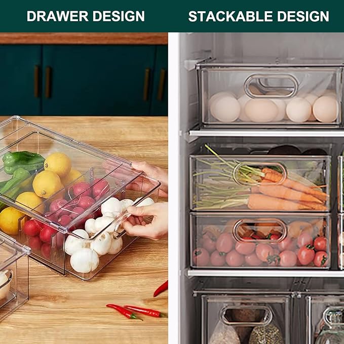 LALASTAR Refrigerator Organizer Bin with Pull-out Drawer, Large Fridge Organizer and Storage Clear, Stackable Pantry Organizer with Handle, BPA Free, 1 Pack, 6.34QT - Image 4