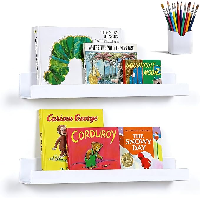 2 Pack 13.5" Metal Magnetic Bookshelf for Whiteboard, Strong Reusable Magnetic Display Shelf, Holds up to 12 lbs, Storage Organizer for Classroom, Kids Room, Office, Kitchen & Garage by Unknown