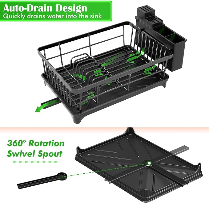 Kmiectse Dish Drying Rack for Small Kitchen Counter with Utensil Holder | Space Saving, Rust Resistant, Quick Drainage Dish Rack, Compact Dish Drainer Organizer for Home Kitchen, Black - Image 5