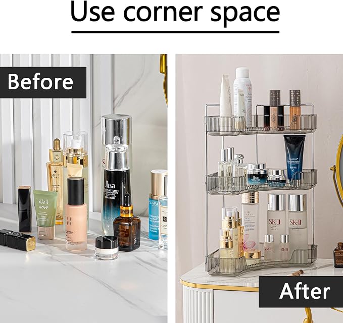 3-Tier Corner Bathroom Counter Organizer – Classic Storage Shelf for Makeup, Perfume & Toiletries, Space-Saving Countertop Tray Fits Bathroom, Dresser, Kitchen (Slate Gray) - Image 3