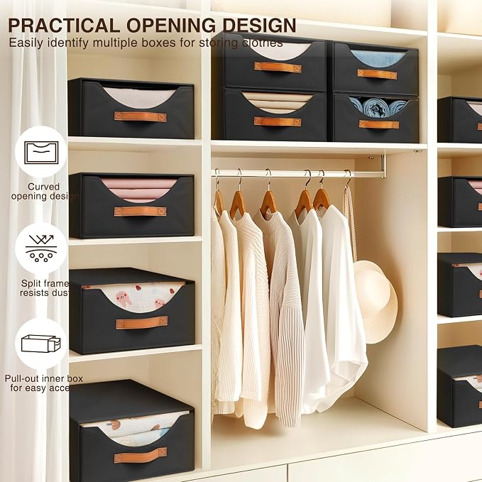 Closet Organizers and Storage - Large Stackable Storage Bins with Drawer, Fabric Bins for Organization, Collapsible Storage Drawers Organizer for Bedroom, Living Room, 4 Pack, Black - Image 5