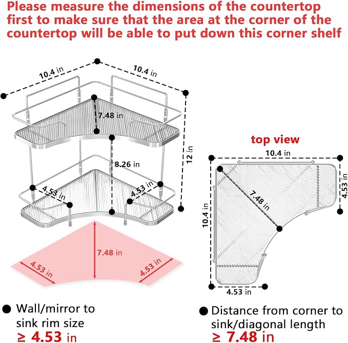2 Tier Bathroom Organizer Countertop Corner, Makeup Organizer | Vanity Organizer Corner Shelf for Skincare, Cosmetics, Perfume, Tool-Free Assembly, Space-Saving, Silver - Image 3