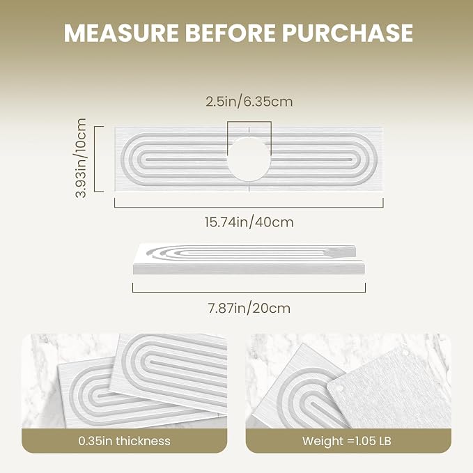 Diatomite Faucet Mat for Kitchen Sink, Quick-Dry Stone-Like Sink Mat, Flat Lay Absorbent Countertop Drying Mat for Faucet Area, Hard Diatomite Mat, White, 15.8 x 4 in - Image 9