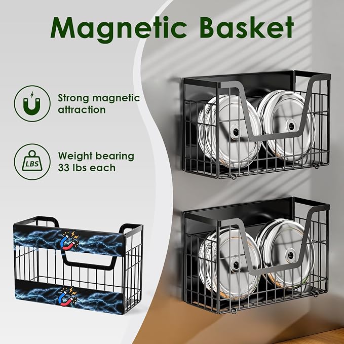 2 Pack Magnetic Shelf for Fridge, Fruit Potato & Onion Storage Bins | Magnetic Baskets for Fridge Shelves, Side of Fridge Storage Magnetic Spice Rack for Refrigerator Kitchen Laundry Organizer - Image 2