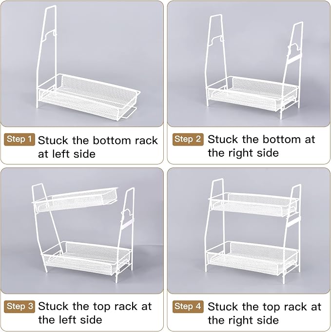 Countertop organizer for bathroom counter, bathroom organizers and storage, spice rack organizer for kitchen counter shelf with small basket(White) - Image 9