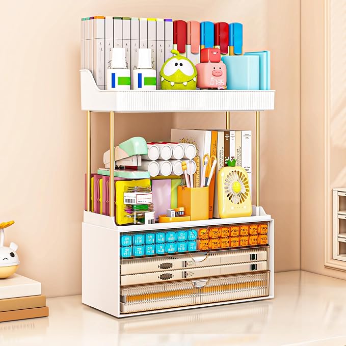 2 Sets 5 Tier Acrylic Makeup & Bathroom Vanity Organizer | 2 Set Amber, 3 drawers 2 open shelves, dustproof, wipe clean, for large skincare, perfumes, lipsticks, dresser, counter - Image 5