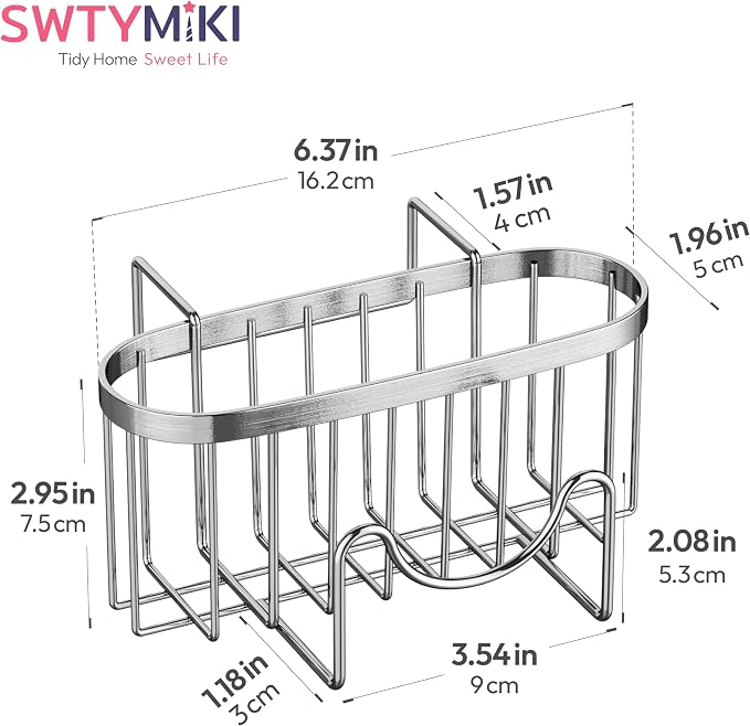 SWTYMIKI Sponge Holder for Kitchen Sink - Movable Kitchen Caddy with M Shape Hook, Stainless Steel Hanging Sponge Caddy for Sponges, Brush, Stopper Organizer in Double Bowl Sink, Silver - Image 7