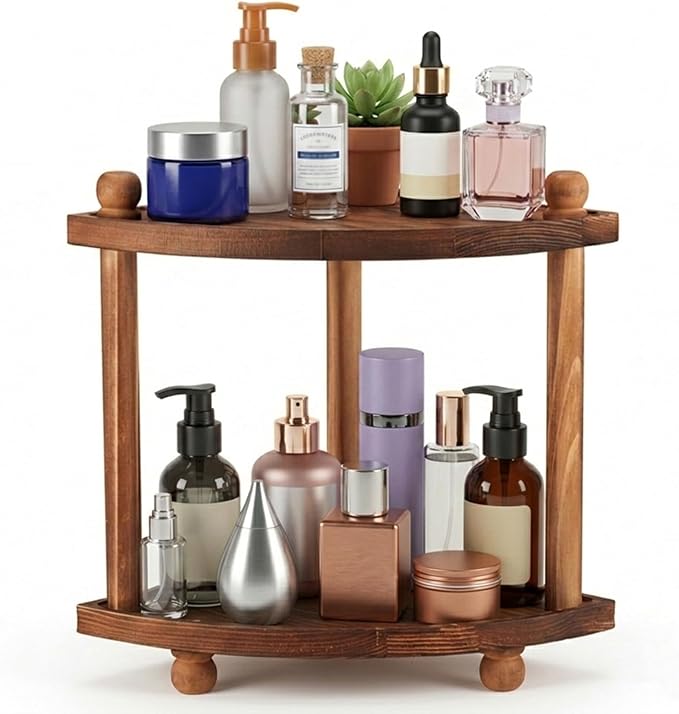 Corner Bathroom Counter Organizer, 2-Tier Bathroom Organizers and Storage, Wooden Vanity Perfume Organizer Makeup Countertop Shelf for Kitchen Dresser by Unknown