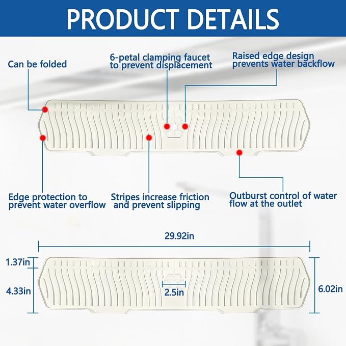 Kitchen Sink Splash Guard Gen2-30" x 6'' Silicone Sink Mat Splash Guard fit for Countertop, Bathroom,Farmhouse,RV by EBIGIC (off white) - Image 2