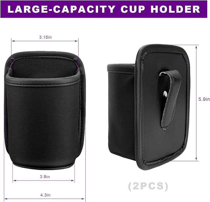 2 PCS Large Car Door Cup Holders, Clip On Beverage Drink Holder Vehicle Door Storage Organizer, Scratch-Resistant Leather Water Bottle Hanging Holder for SUV Sedan Truck (Black) - Image 2