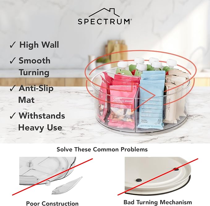 Spectrum Extra Large High Wall Turntable 12.25 in Pack of 2 Charcoal Gray XL Tall Lazy Susan Rotating Organizer for Kitchen Countertop Bath Cabinet Refrigerator Pantry Shelf Under Sink Organization - Image 3