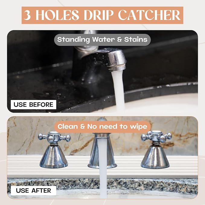 Teenyyou 3 Square Hole White Faucet Mat Kitchen Sink 16.14" x 4.49" | Bathroom Faucet Absorbent Mat,Diatomite Splash Guard,Quick Drying Drip Catcher,Hole 1.97",Holes Spaced About 1.97" - Image 4